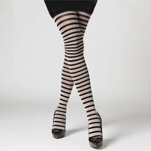 B&W Striped Opaque Tights Womens One Size OS Black and White Novelty Hosiery